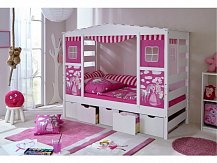 Dětská postel domeček PRINCEZNA PINK bílá úložné boxy