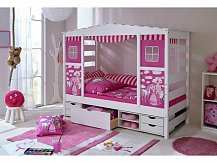 Dětská postel domeček PRINCEZNA PINK bílá s úložným prostorem